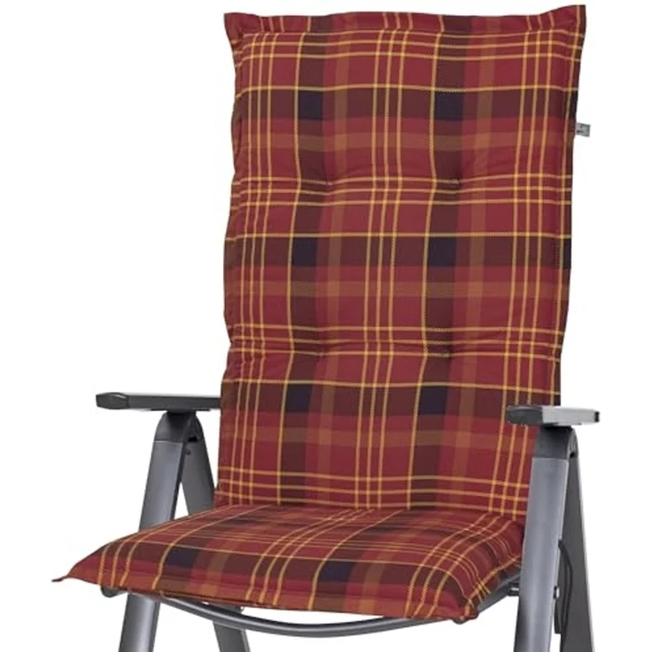 KETTtex Hochlehnerauflage Hochlehner Milano 2393 rot-gelb kariert 120x49x6 cm KETTtex, (1 St), Halteband verstellbar mit Bindebändern – Bild 2