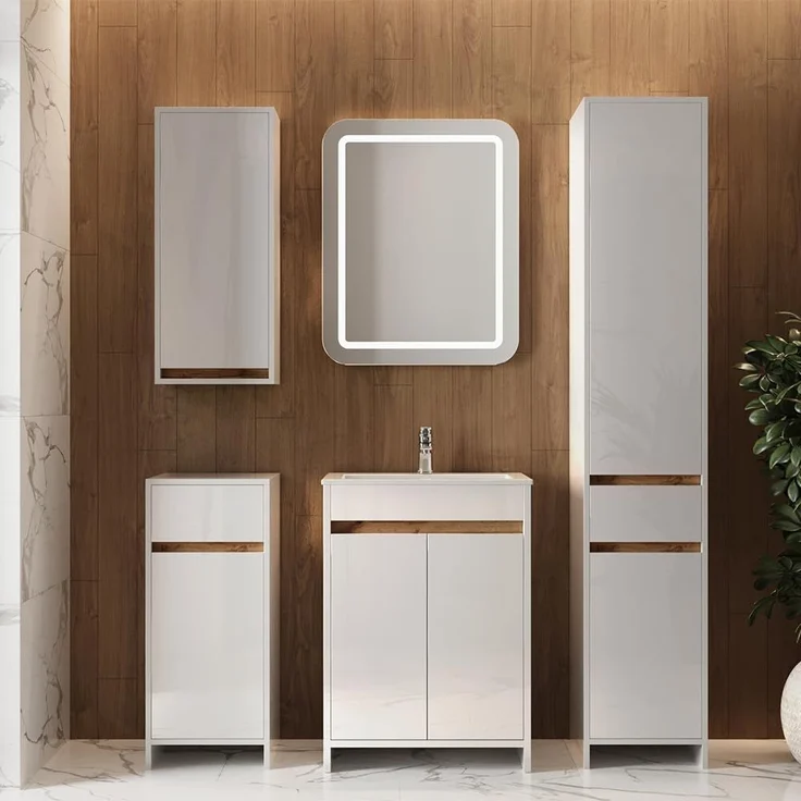 Badmöbel-Set Lemgo Weiß Hochglanz 5er-Set Vicco – Bild 2