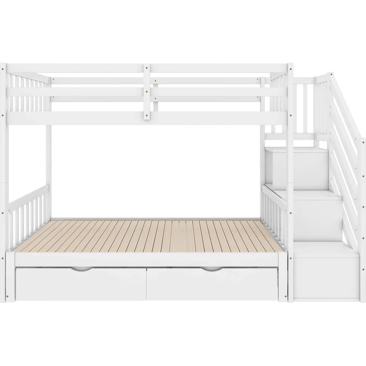 Merax Etagenbett Kinderbett 90x200cm mit umwandelbarem Unterbett 90x200/180x200cm, Weiß – Bild 9