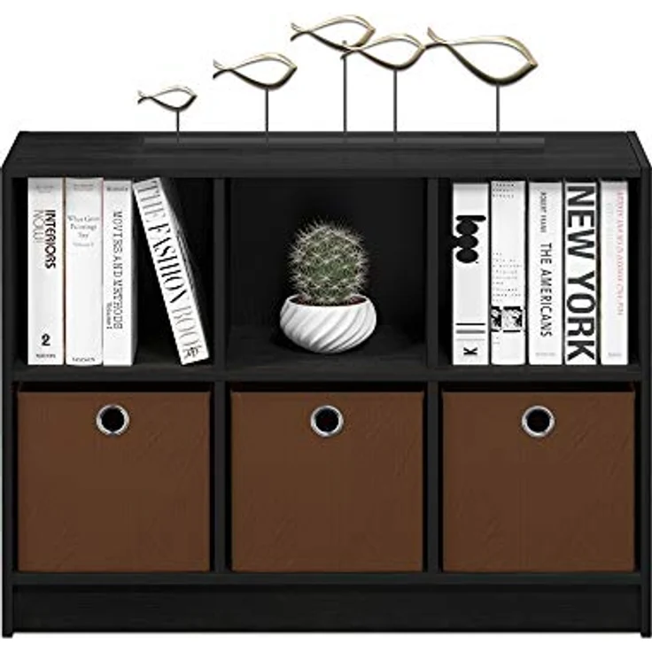Furinno Cubic Kleiderschrank-Organizer und Aufbewahrung, 6-Fach Würfelregal mit Boxen, Offenes Regal Kleiderschrank-Aufbewahrung, für Kleiderschrank, Schlafzimmer, Wohnzimmer, Americano/Mittelbraun – Bild 6
