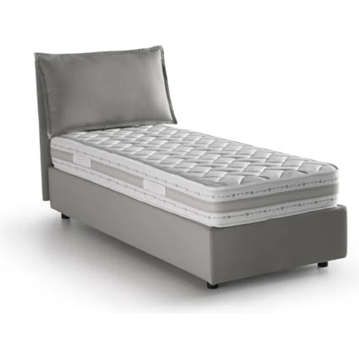 Talamo Italia - Einzelbett Evelyn, Bettkasten mit Stoffbezug, 100 % Made in Italy, Öffnung vorne, inklusive Matratze 90x200 cm, Grau – Bild 3