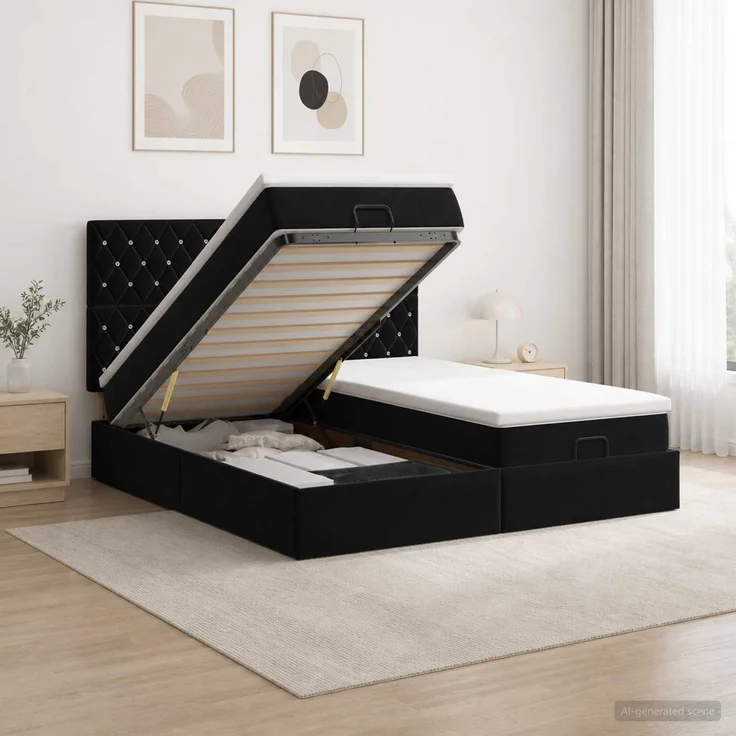vidaXL Ottoman-Bett mit Matratze und LED Schwarz 180 x 200 cm Samt 3458480 – Bild 4