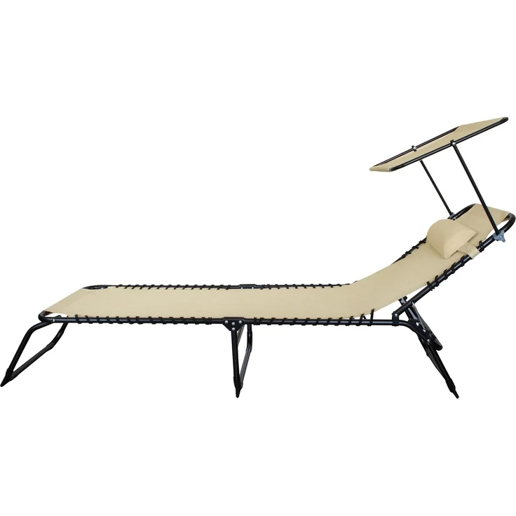 Sonnenliege, zusammenklappbar, mit Sonnendach und Kissen, Gestell aus Stahl, Textilene-Gewebe, 190x58 cm, für Garten, Terrasse, Pool oder Strand – Blau/Grau/Ecru – Bild 4