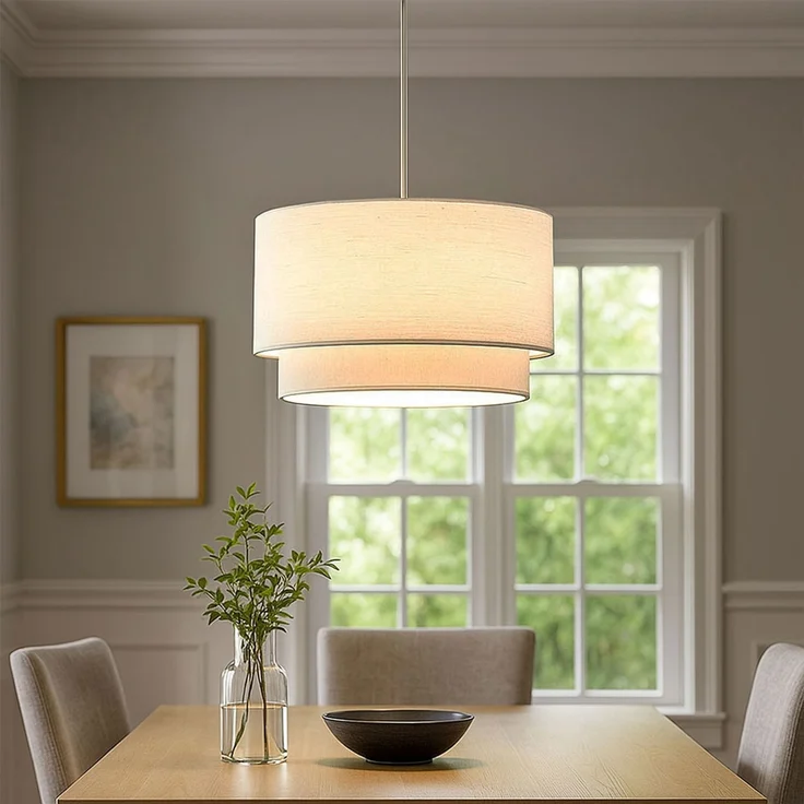 RGB LED Pendelleuchte, Textil beige, H 150 cm – Bild 4
