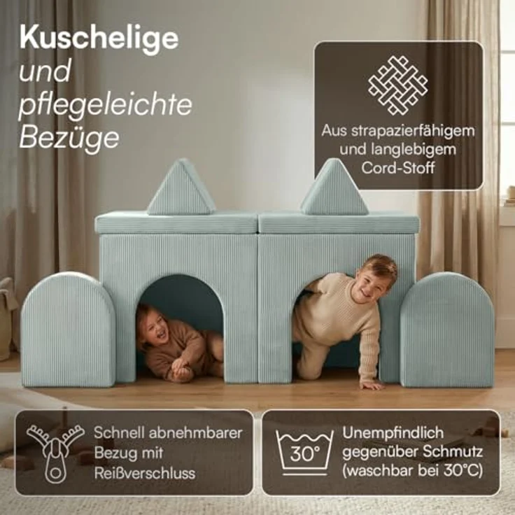 Bellabino 'Nile' Spielsofa mit Toren, 8-tlg, Cord, türkis, faltbare Kindercouch, abnehmbarer & waschbarer Bezug, Kindersofa aus Schaumstoff – Bild 5