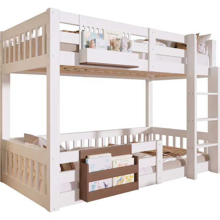 Merax Etagenbett, 90 x 200 cm, Kinderbett Aufbewahrungsfächer, Sicherheitsgitter, Leiter, ohne Matratze, Weiß – Bild 10
