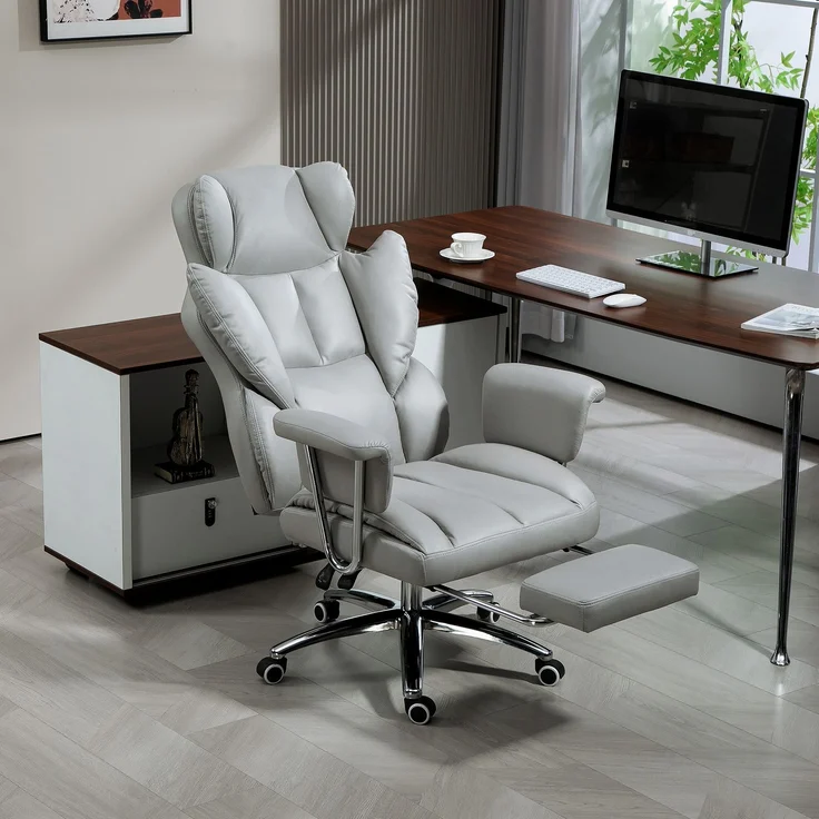 MELAYR, Ergonomischer Bürostuhl, gepolstert, mit Fußstütze, verstellbarer Lehne, 74 x 65 x 128 cm, Hellgrau – Bild 3