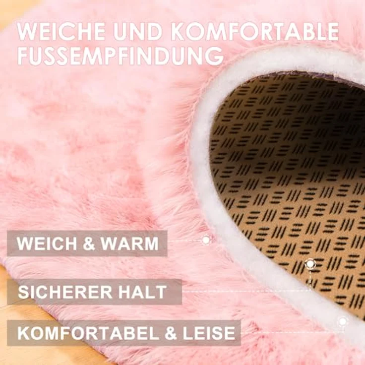 ROHATIM Teppich Schlafzimmer Rund 150 cm Rosa Waschbar Rutschfester Runder Hochflorteppich Wohnzimmer Kinderzimmer Mädchen Flauschig – Bild 4