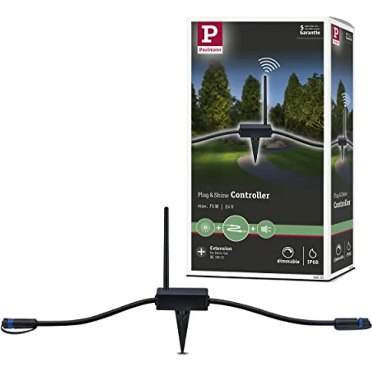 Paulmann 180.10 Outdoor Plug & Shine Controller, IP68 Aussenleuchten Zubehör, dimmbar für bis zu 75 Watt, mit Erdspieß – Bild 1