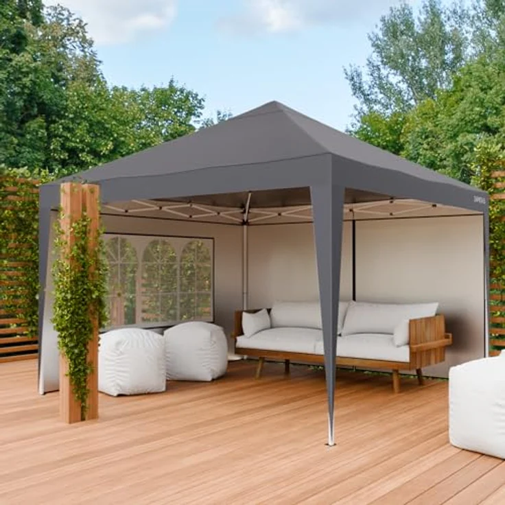 24Move Pavillon Faltpavillon SANTOS, 3x3M grau, klappbar, höhenverstellbar, wasserdicht, UV-Schutz, inkl. Tasche und 8 Heringen – Bild 8