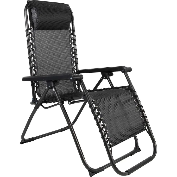 Relax Sessel m. Kopfkissen Gartenstuhl Gartenmöbel Liegesessel verstellbar schwarz/grau