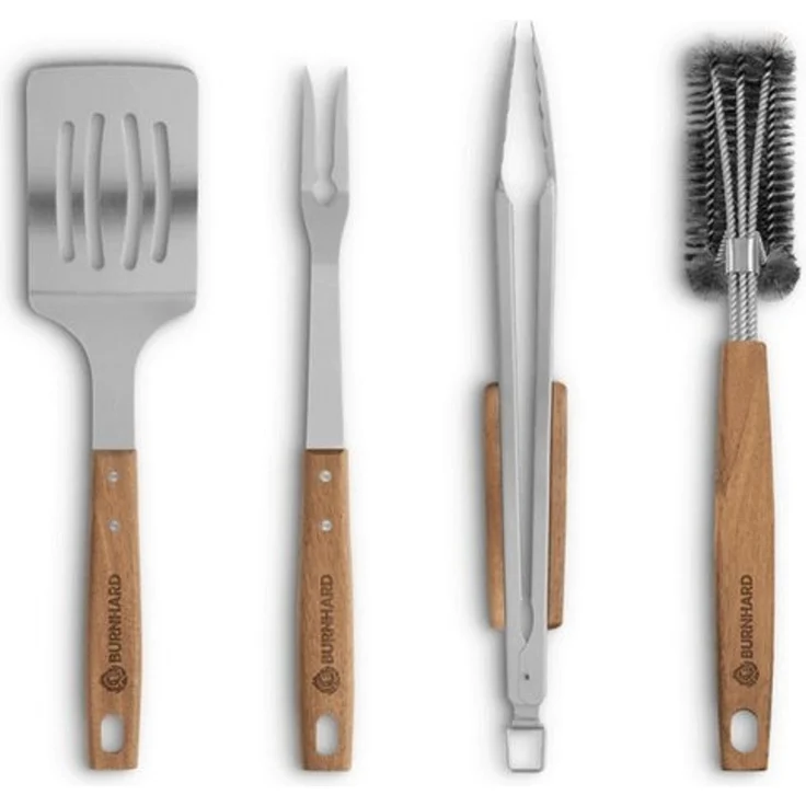 BURNHARD Grillbesteck-Set, 4-teilig, Edelstahl silber / Holz natur – Bild 4