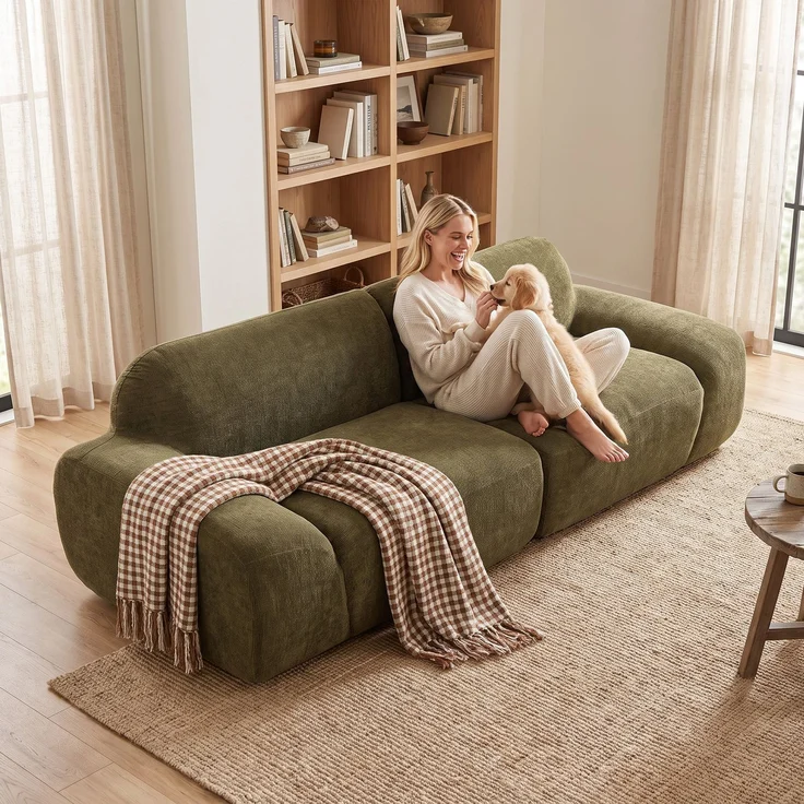 HOMCOM 3-Sitzer-Sofa, Chenille (100 % Polyester), Schaumstoff, Dunkelgrün, 244 x 95 x 70 cm – Bild 8