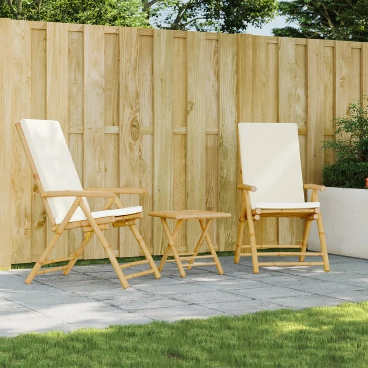 vidaXL Gartenstühle Klappbar Verstellbar 2 Stk. mit Kissen Bambus 365875 – Bild 1