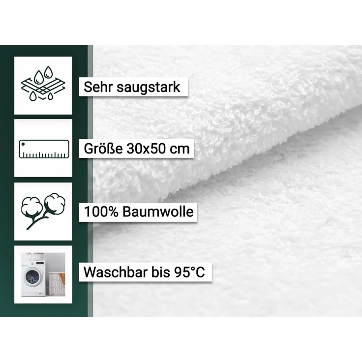 ZOLLNER 10er Set Gästetücher, 100% Baumwolle, 30x50 cm, weiß – Bild 2