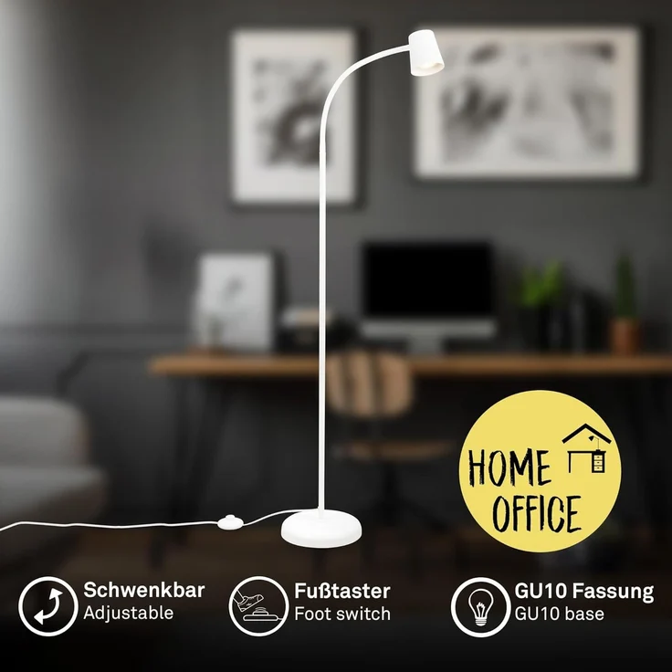 BRILONER – Stehlampe als Deko im Wohnzimmer und Leselampe, Schwenkbare Lampe, Wohnzimmerlampe, Fußtaster, Indirekte Beleuchtung, Weiß – Bild 2