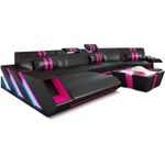 Sofa Dreams 'Apollonia C-Form' Ledersofa, 80 x 190 x 433 cm, Schwarz / Pink, Ledermix, Links
