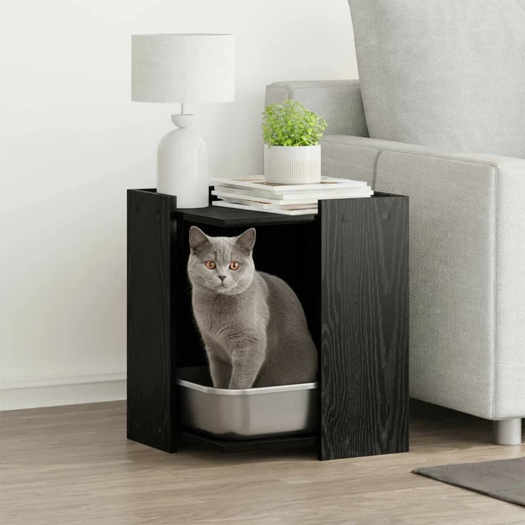 vidaXL Katzenstreu Box Umzäunung Schwarz Eichen-Optik 42 x 42 x 51 cm 886271 – Bild 1
