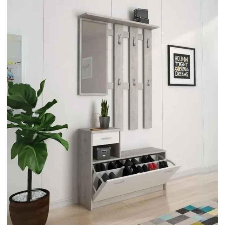 Esidra Dmora - Armadio multiuso Sillano, Mobile multifunzione portascope, Guardaroba a 3 ante, 116x35h190 cm, Bianco – Bild 6