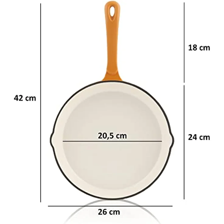 Mahlzeit Gusseisen Bratpfanne emailliert | Ø 24 cm | Sunny Orange | Gußeisenbratpfanne mit zwei Ausgießern | Bratpfanne Gusseisen, Pfanne Emaille, Steakpfanne, Pfanne Gusseisen Emailliert – Bild 2