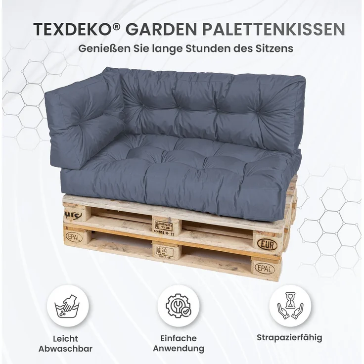 TexDeko Palettenkissen TexDeko Garden 2-TLG Palettenkissen-Set wasserabweisend gesteppt, 1x Palettenkissen (Sitzkissen) + 1x Rückenkissen, Premium Qualität – Bild 2