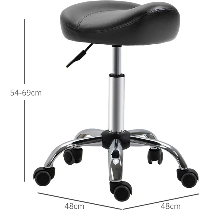Rollhocker 48 x 48 x 54-69 cm – höhenverstellbarer Sattelsitz aus Kunstleder mit Rollen – Bild 2