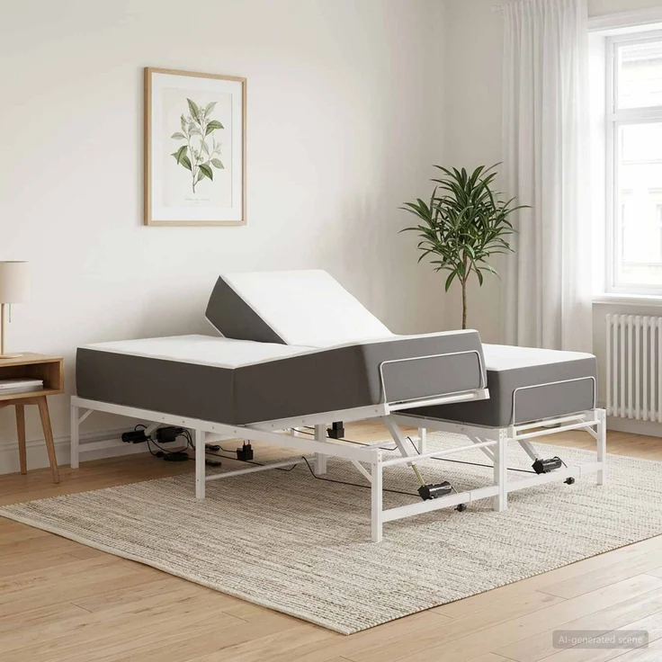vidaXL Elektrisch verstellbares Bettgestell Weiß 140 x 190 cm Stahl 3438631 – Bild 1