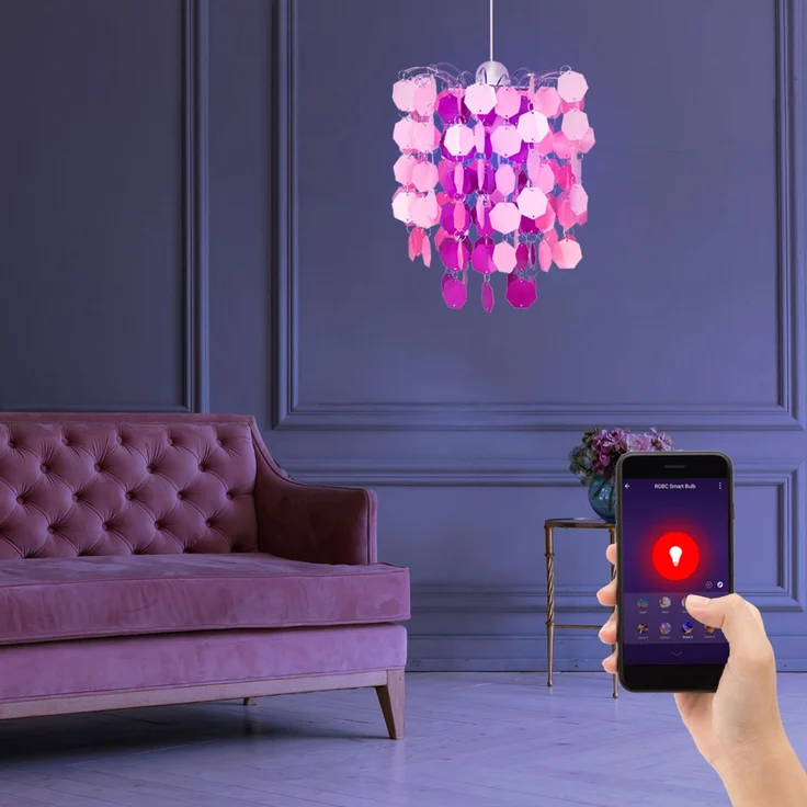 RGB LED Hängeleuchte, rosa-pink, App- und Sprachsteuerung, 32 cm – Bild 2