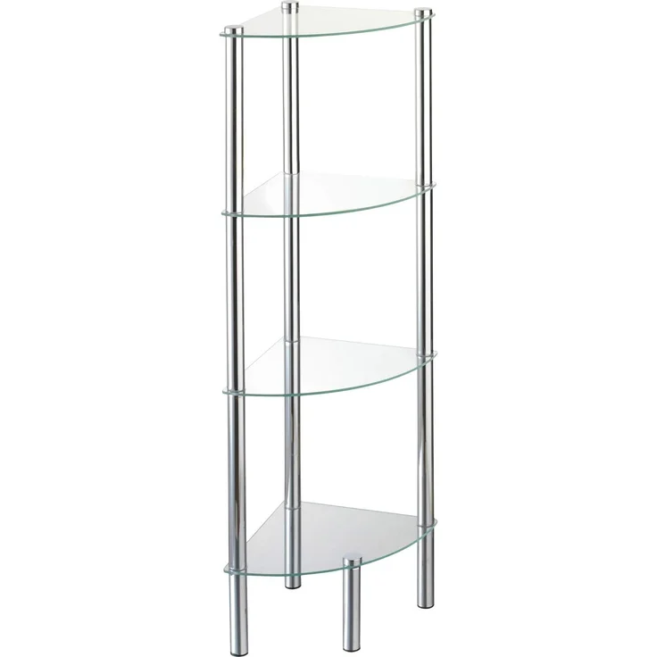 axentia Eckregal Solanio mit vier Böden, Glasregal für Badaccessoires, Badmöbel für die Ecke, Standregal mit Wandbefestigung, ca. 30 x 108 x 30 cm – Bild 4