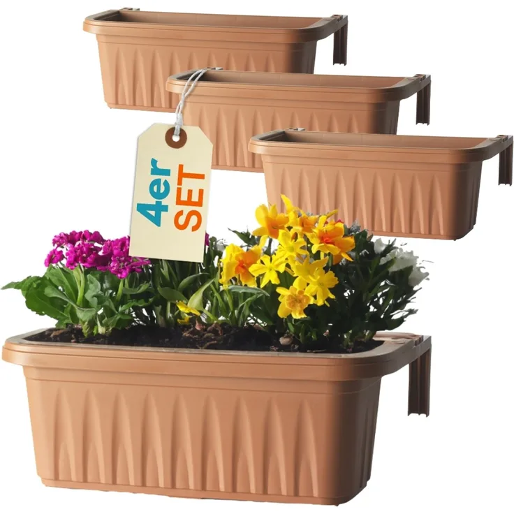 GarPet Balkonkasten 4er Set Blumenkasten Balkon Geländer Kasten Halterung Wasserspeicher