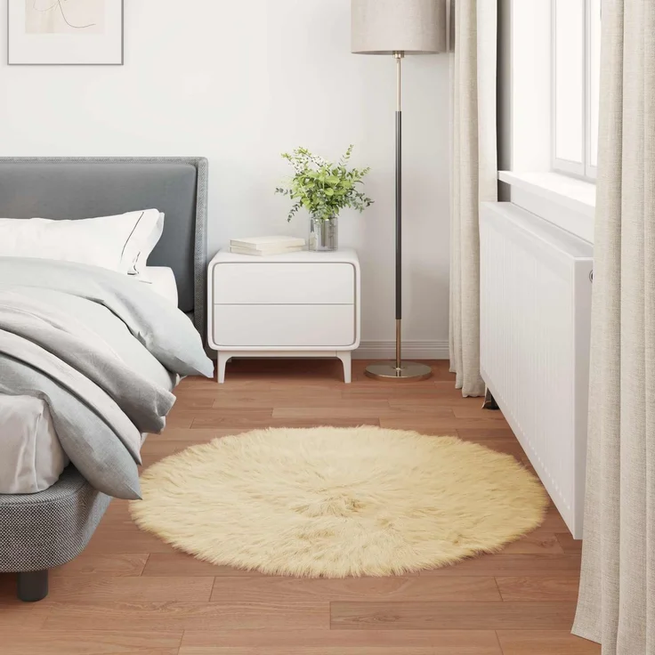 vidaXL Teppich aus Kunstschaffell TAFALLA Creme Ø 120 cm Polyester 42021515 – Bild 4
