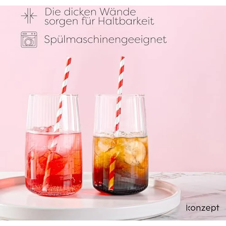 KONZEPT Gläser-Set 6 teilig mit Rillenstruktur (480 ml), Trinkgläser hohe Qualität, 6-tlg, Bleifreies Glas, Hergestellt in der EU – Bild 4