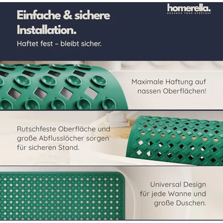 Homerella Badematte rutschfest Hautsensitiv 88x39cm, INKL. AUFHÄNGUNG, Antirutschmatte Badewanne BPA frei, Duschmatte schimmelresistent & maschinenwaschbar – Bild 5