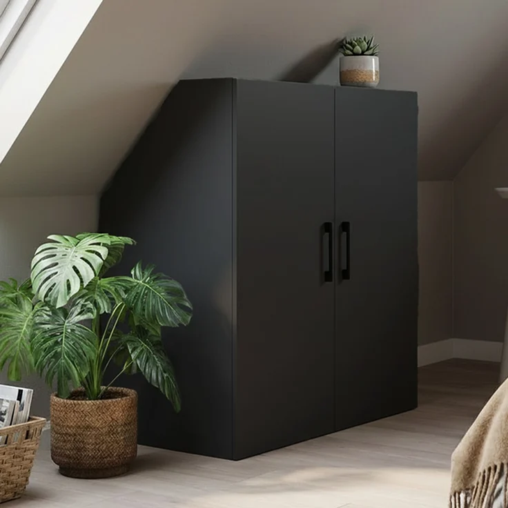 Bellamio 'Aland' Dachschrägenregal mit Türen, schwarz, 100x52x90 cm, Schrank für Dachschräge mit 3 Fächern – Bild 8