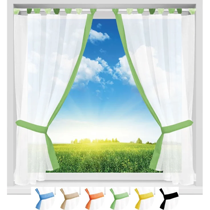 Gardinenset Skyline Schlaufenschal im Landhausstil Küchengardine Raffband, klassisch und modern in vielen Ausführungen erhältlich (grün - apfelgrün / 140 x 120cm) – Bild 2
