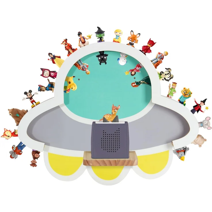 Todeco Magnetische Tonie-Regal für Toniebox und 30-40 Tonie Figuren, hölzerne Wandregal für Kinderzimmer, UFO