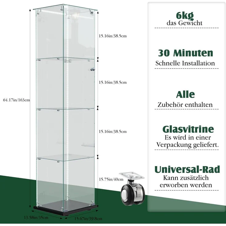 Glasvitrine Standvitrine mit LED 4 Etagen – Bild 2