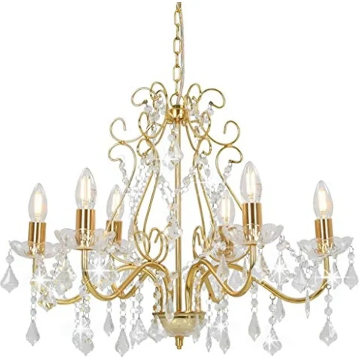 vidaXL Kronleuchter mit Kristallperlen Golden Rund 6×E14 281603