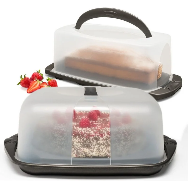 Hausfelder Kuchentransportbox Kuchentransportboxen 2er Set,rechteckig für Kastenkuchen/quadratisch, (Set, 2-tlg, 2 verschiedene Boxen), mit Klick-Verschlüssen, spülmaschinenfest, BPA-frei – Bild 1