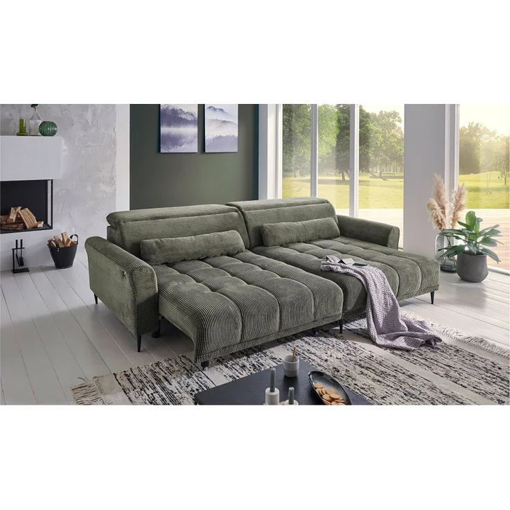 Komfort-Wohnlandschaft Lilly / Logan, Cord, Grün, 277 x 108 x 179 cm – Bild 5