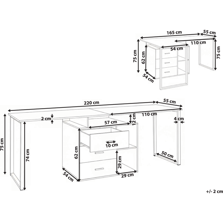 Verstellbarer Schreibtisch ASHMORE Weiß 165 220 cm 55 cm – Bild 2