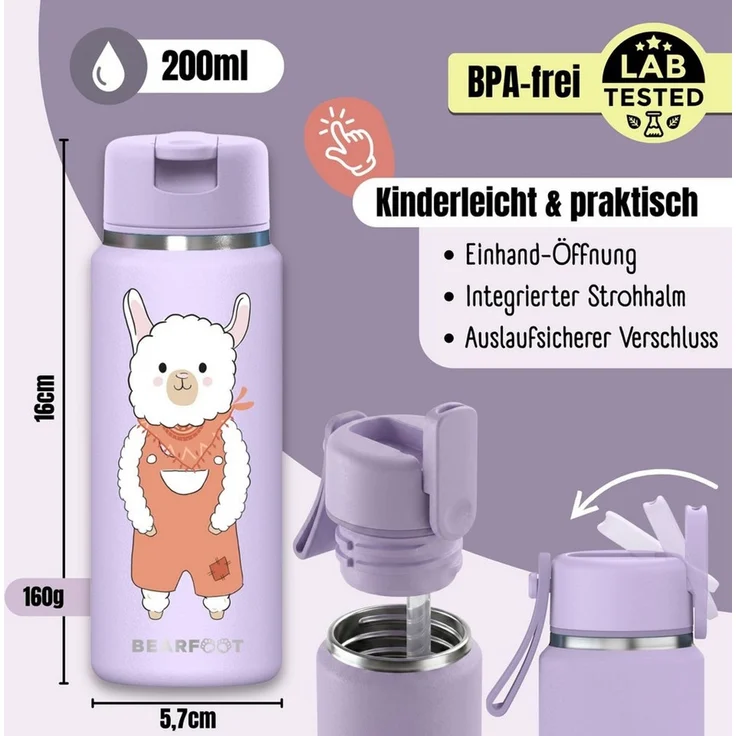 BEARFOOT Trinkflasche TINY Thermo Kinder Trinkflasche Edelstahl - Lama, Thermosflasche, auslaufsicher, Edelstahl, Kinderflasche, BPA-frei – Bild 4