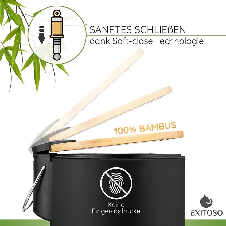 Exitoso Mülleimer 3 L leicht entleerbar Bambus, Kosmetikeimer WC-Eimer Tretmülleimer klein, mit Softclose-Funktion – Bild 4