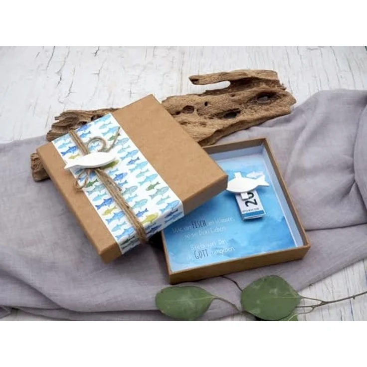 ZauberDeko Geschenkbox Geldgeschenk Verpackung Petrol Grün Fisch Kommunion Konfirmation – Bild 2