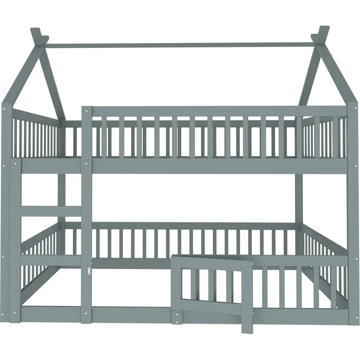 Etagenbett 140x200 cm mit Treppe und Tür – Massivholz Hoch-/Familienbett, Grau – Bild 9