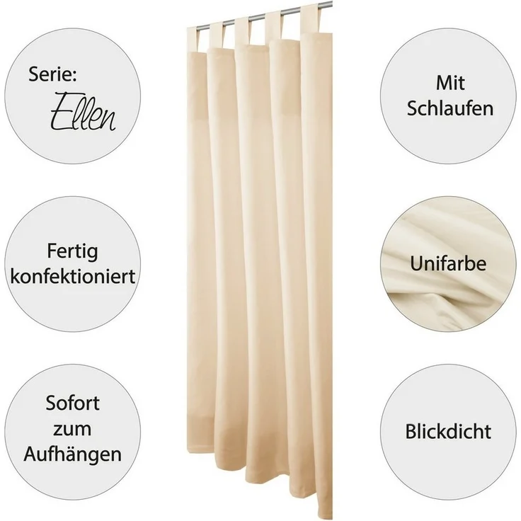 Bestlivings Gardine "Ellen" mit Schlaufen (2 St), Schlaufe, blickdicht, Polyester, einfarbig, modern, waschbar bei 30°C – Bild 2