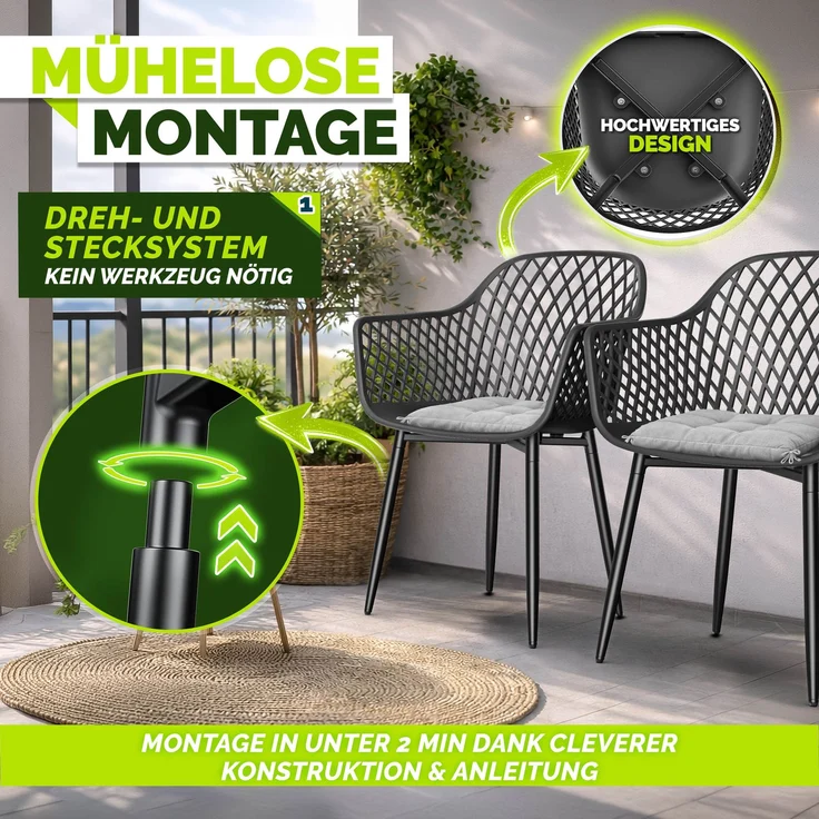 tillvex® Gartenstuhl 4er Set Wetterfest mit Armlehne | Outdoor Stühle bis 120kg belastbar | Gartenstühle UV-beständig | Terrassenstuhl Gartenmöbel Terrasse Balkon Outdoor Garten – Bild 9