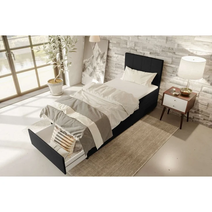 99rooms Kira Mini Boxspringbett Cordstoff POSO Schwarz 120x200 cm – Bild 3