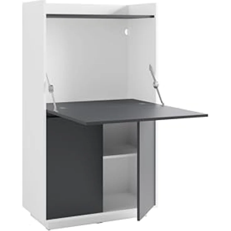 byLIVING Sekretär Hannes/Sekretär matt weiß - anthrazit/Office-Schrank mit 1 Klappe und 2 Türen/Grifflos/B 80, H 141, T 40 cm – Bild 4