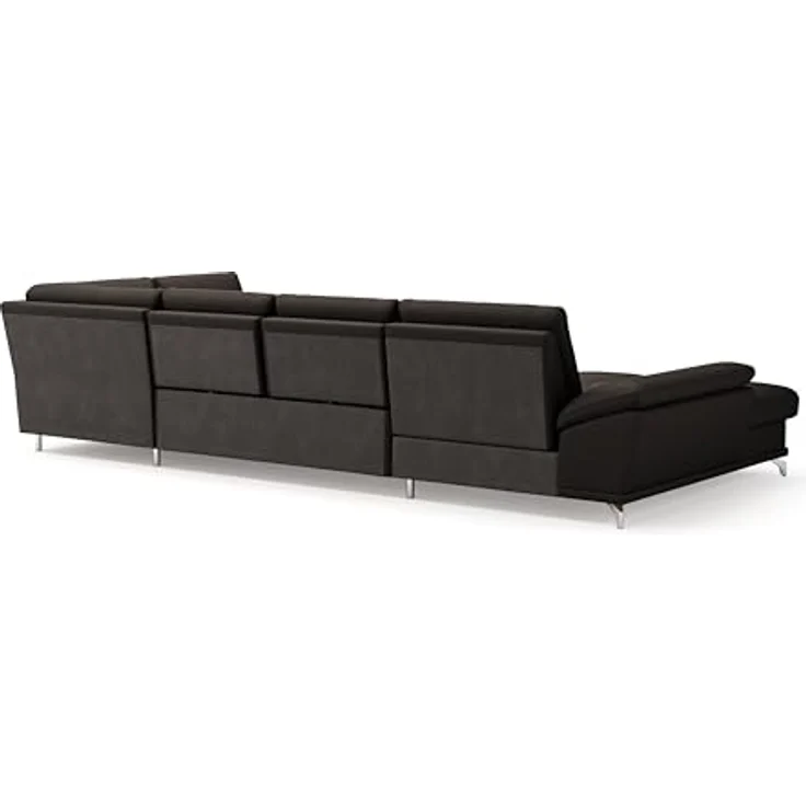 Cavadore Wohnlandschaft Castiel mit Federkern / Sofalandschaft mit XL-Longchair, Sitztiefenverstellung, satinierten Metallfüßen / 363 x 89 x 223 / Echtleder, Dunkelbraun – Bild 6